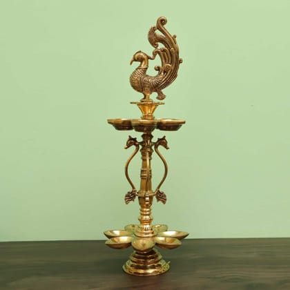 Buy Elegant Brass Peacock Lamp for Home, Office, Inauguration, and Gifting Online - 21 inch Height Buy Elegant Brass Peacock Lamp for Home, Office, Inauguration, and Gifting Online - 21 inch Height