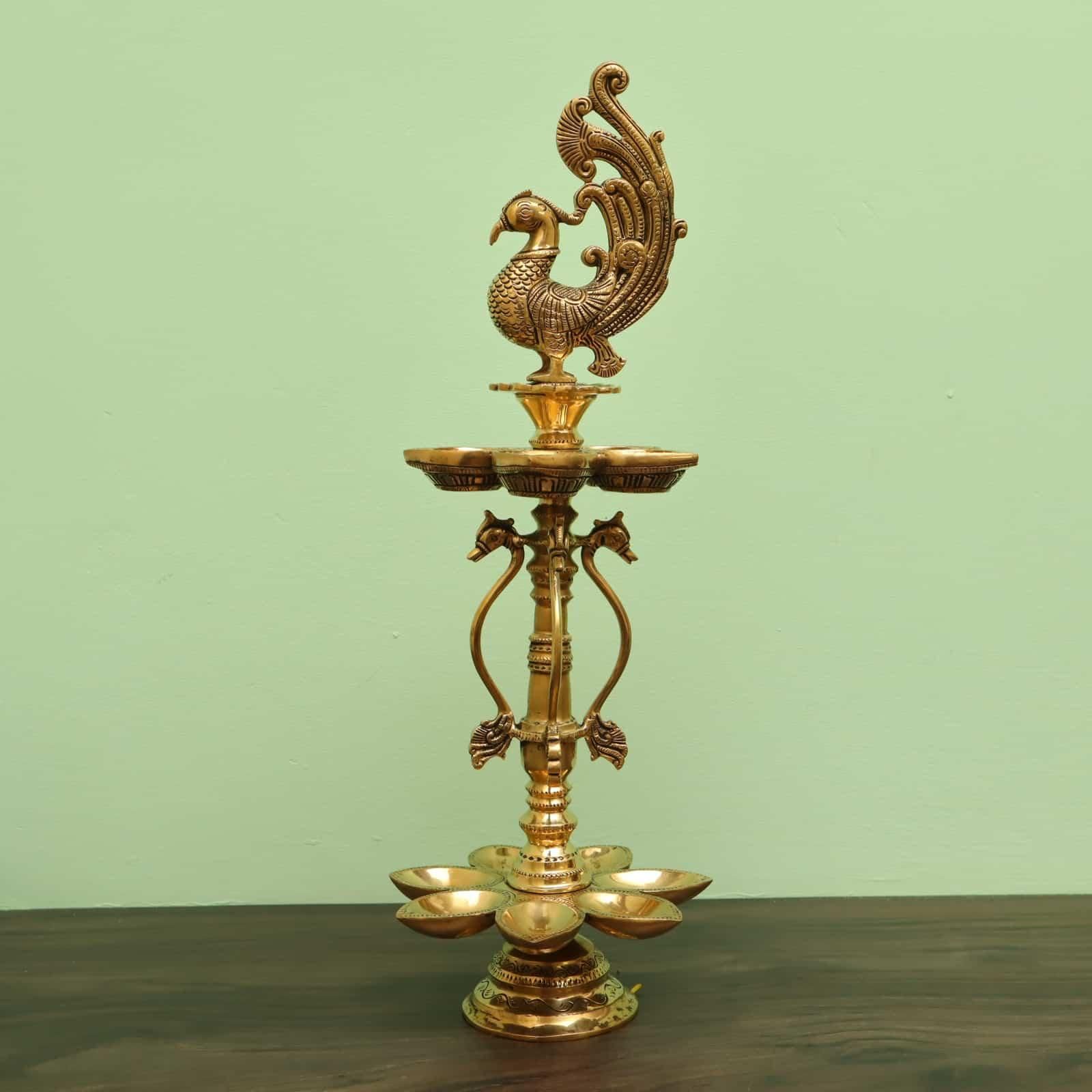Buy Elegant Brass Peacock Lamp for Home, Office, Inauguration, and Gifting Online - 21 inch Height