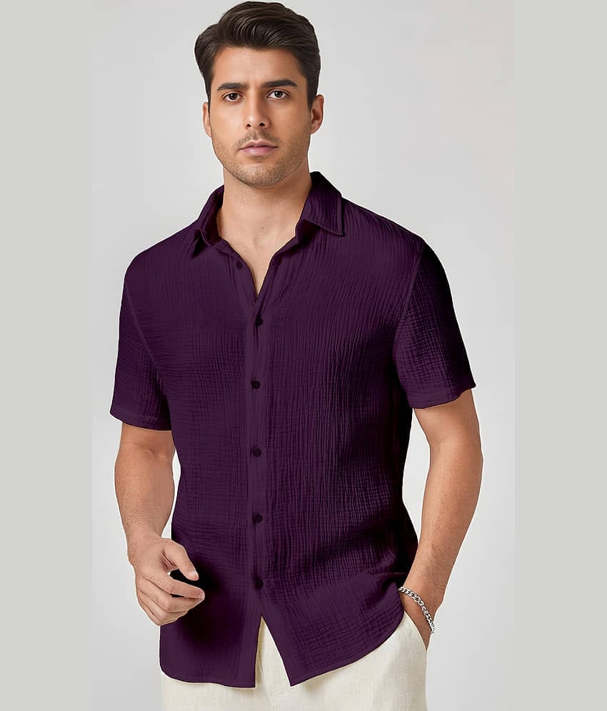 WEBRIC Cotton Blend Regular Fit Solids Half Sleeves Men's Casual Shirt - Wine ( Pack of 1 )