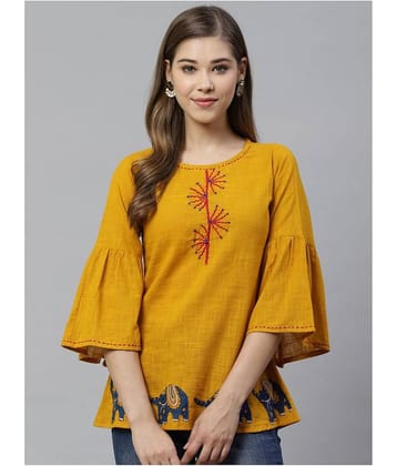 Yash Gallery Women's Cotton Regular Top ( Yellow )