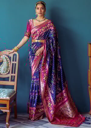 Pink And Blue Woven Paithani Silk Saree
