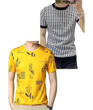 FABRIPPLE Polyester Regular Fit Self Design Half Sleeves Men's Round T-Shirt - Multicolor ( Pack of 1 )