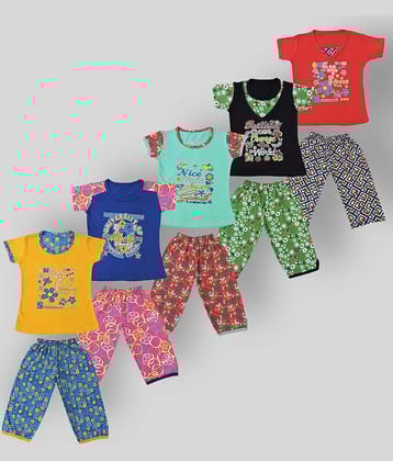 NARPAVI TRENDS Pack of 5 Girls Cotton Nightsuit Set ( Multi Color )