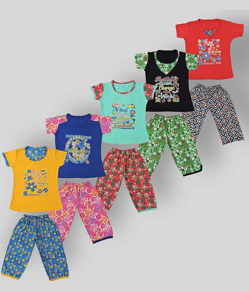 NARPAVI TRENDS Pack of 5 Girls Cotton Nightsuit Set ( Multi Color )