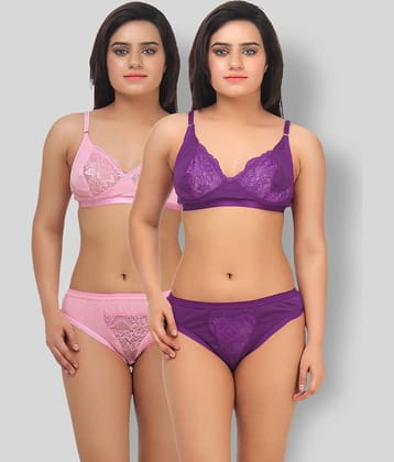 TCG Pack of 2 Cotton Lycra Women's Bra & Panty Set ( Multi Color )