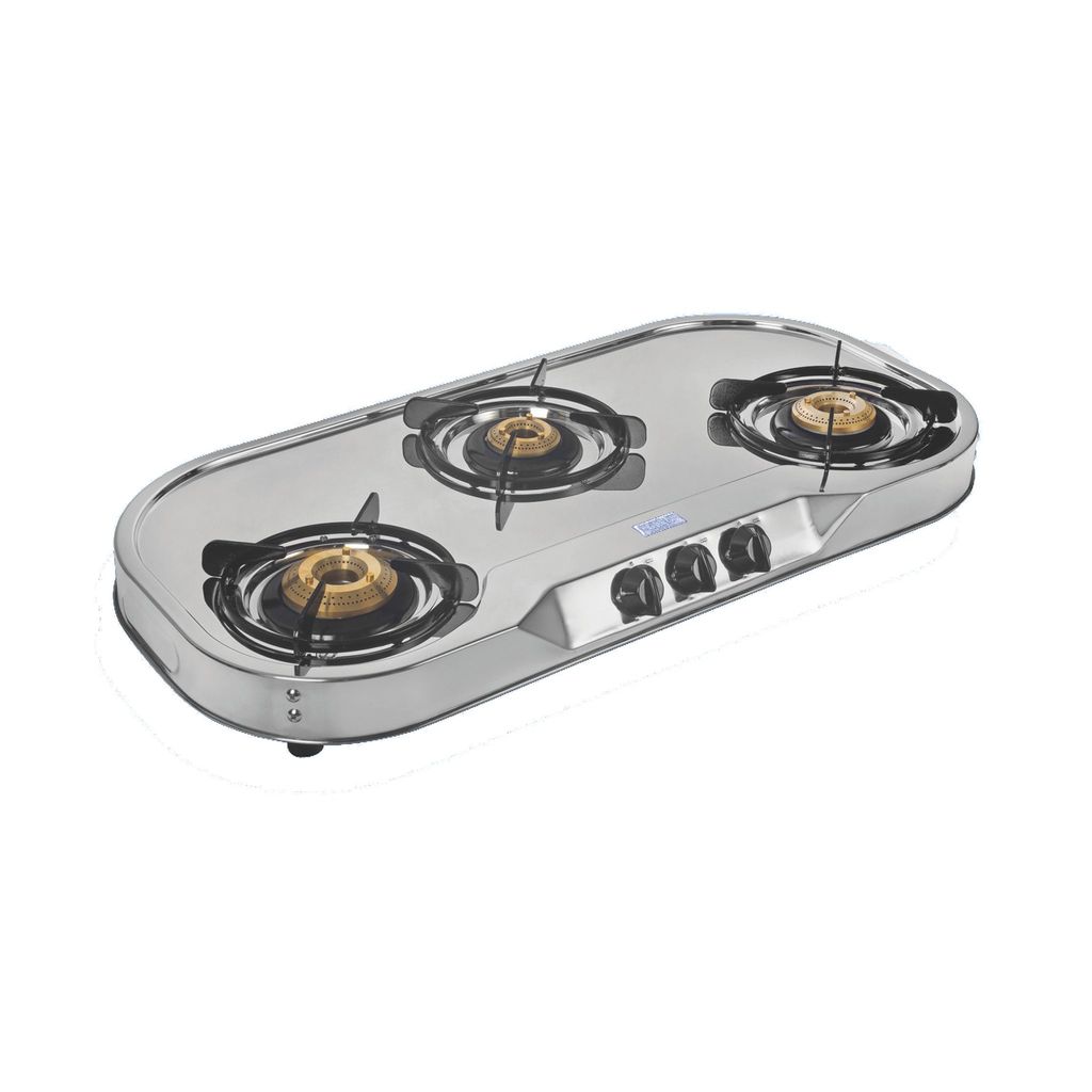 3 Burner Stainless Steel Gas Stove with High Flame Brass Burner Extra Large Drip Tray (CT1035XLHFBBDT) - Cookware | Buy online on ZillyBuy