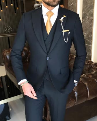 ITALIAN FIT MEN'S CARBON BLUE SUIT BY ITALIAN VEGA® (3-Piece)-S-38