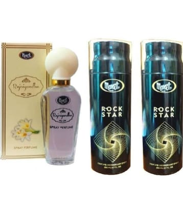 Monet 2 RAJNIGANDHA PERFUME &1 ROCK STAR DEO Deodorant Spray & Perfume for Men,Women 430 ml ( Pack of 3 )