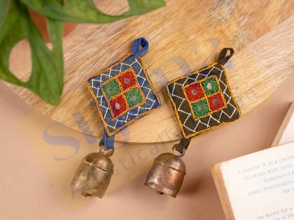 Srjana Handcrafted Cloth Mirror Work Bells 2pc