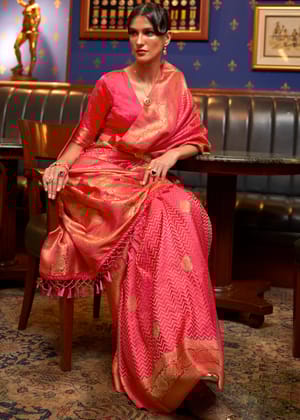 Festive Pink Woven Banarasi Silk Saree