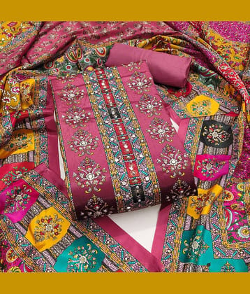 Rangtulika Ethnics Women Chiffon Unstitched Dress Material ( Pink )