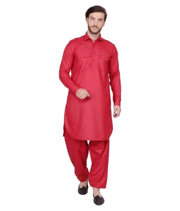 SKAVIJ Red Silk Blend Kurta Pyjama Set - None