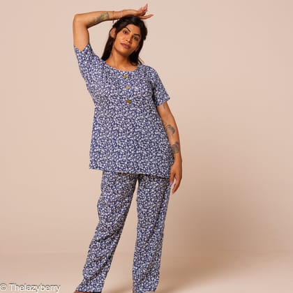 Blue Blossom with white flower prints Co-ord set-L
