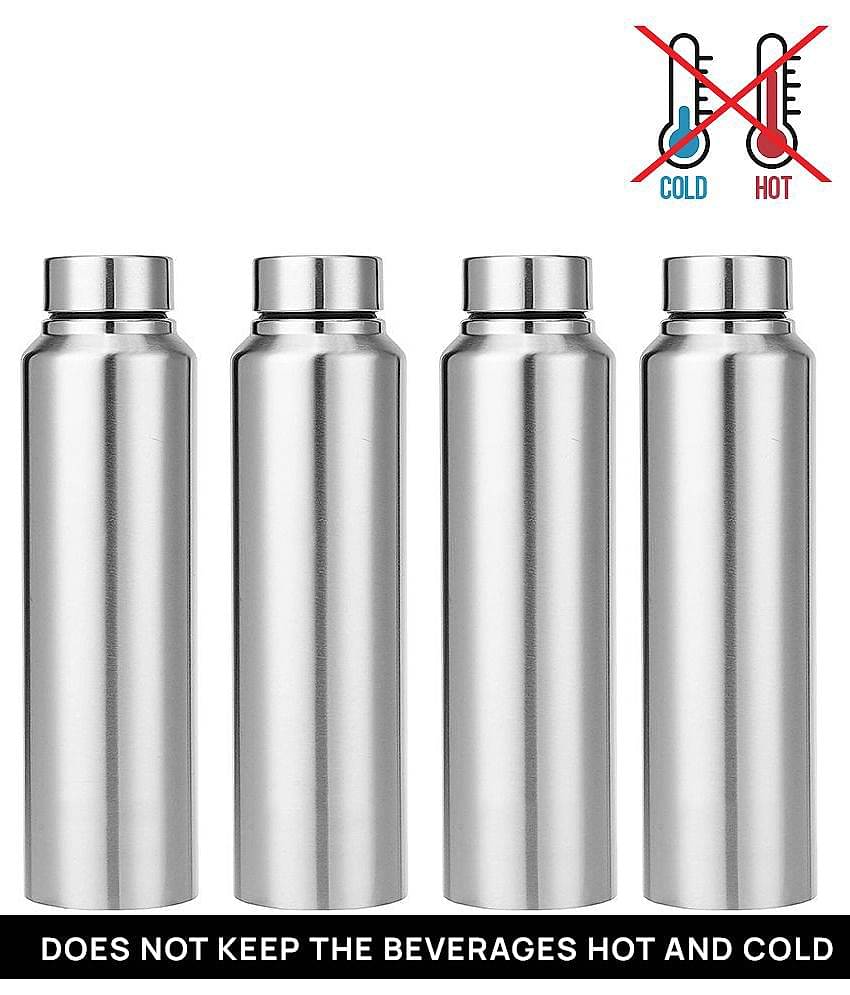Dynore - 4 Fridge Bottle Set Silver Fridge Water Bottle 900 mL ( Set of 4 )