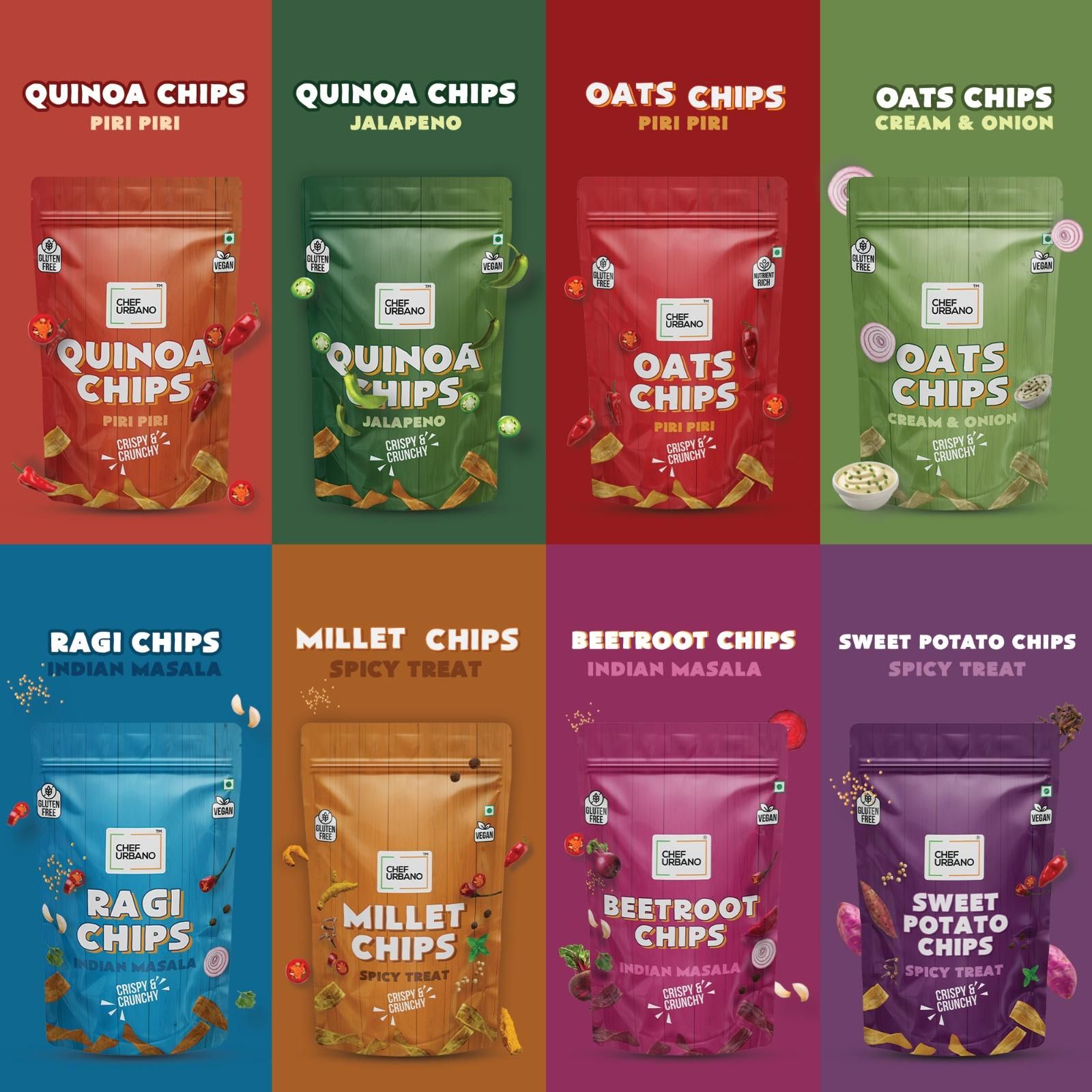 Chef Urbano Combo Chips Oats Piri Piri Pouch 85 Gms Pack Of 3