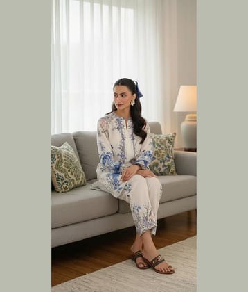 LUXE BY FLAVIA Women Top With Palazzos Co-Ord Set ( Cream )