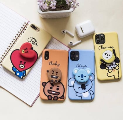 BT21 Phone Custom Slim Soft Cases With Phone Holder-Chimmy / With Pop Socket
