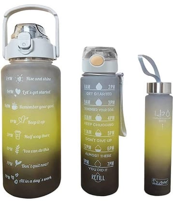 Water Bottle, Motivational Water Gallon with Time Marker Large Capacity 2000ML, 900ML, 300ML, Leakproof BPA Free Fitness Sports Water Bottle (Multicolor, 3 Pcs)