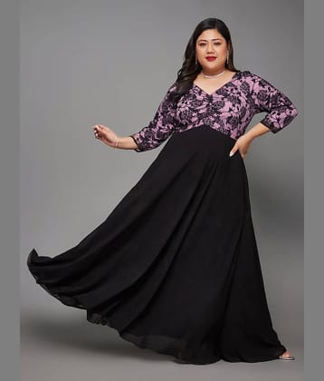 Miss Chase A+ Women Georgette Self Design Fit & Flare Dress ( Black )