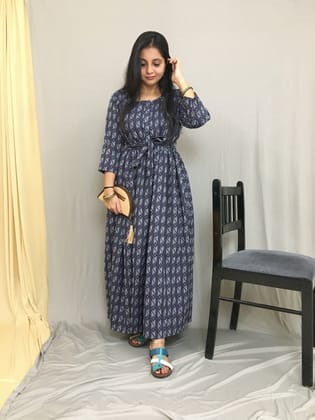 Blue Katha  - Maternity Kurti with Feeding Zips - Cambric Flex - Thicker Fabric-40 - 42 ( L - XL )