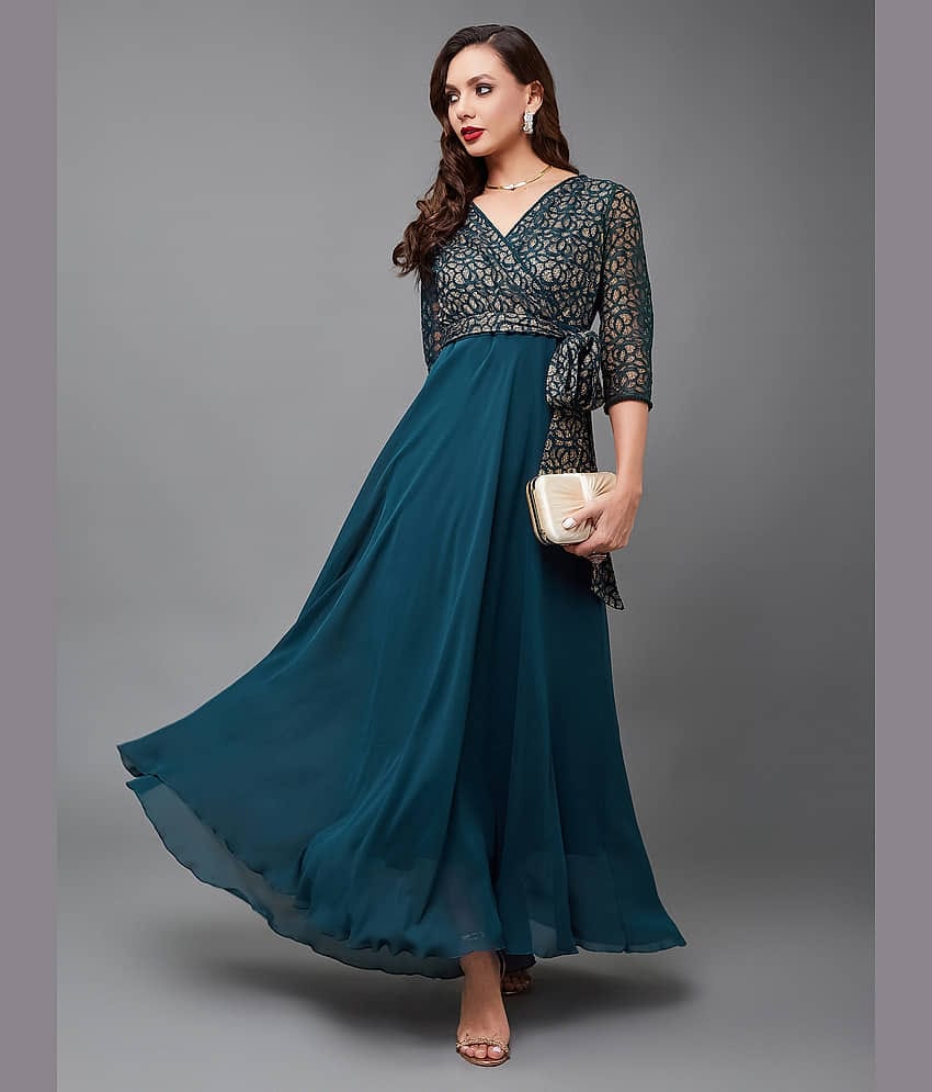 Miss Chase Women Georgette Printed Wrap Dress ( Teal )