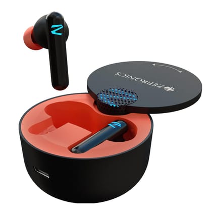 ZEBRONICS Sound Bomb G1 Gaming Bluetooth True Wireless Stereo in Ear Earbuds, 50Ms Low Latency, AAC Support, Flash Connect, Deep Bass, Splash Proof, Voice Assistant, Bt V5.0 with Mic (Black + Red)