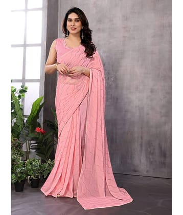 BLEESBURY Georgette Embellished Saree With Unstitched Blouse Piece ( Pink )