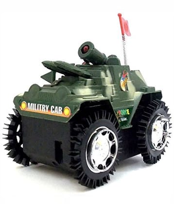 Nawani Tank Toy 360 Rolling Battery Operated with Flashing Top Light (Army Green)