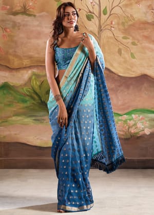 Aruba Blue Woven Georgette Silk Saree