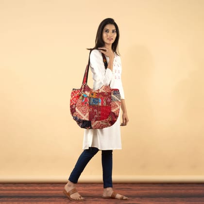 Rajasthani Embroidered Shoulder Bag, Pure Cotton Shoulder Bag With Handmade Beautiful Patchwork Rajasthani Embroidered Shoulder Bag, Pure Cotton Shoulder Bag With Handmade Beautiful Patchwork