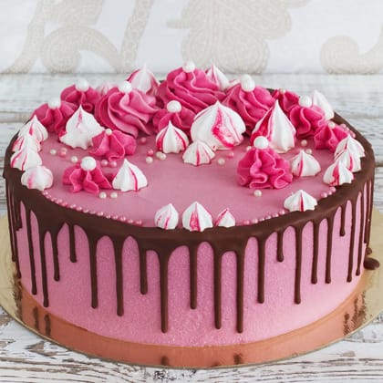 Pink Strawberry Cream Cake 1 Kg Eggless