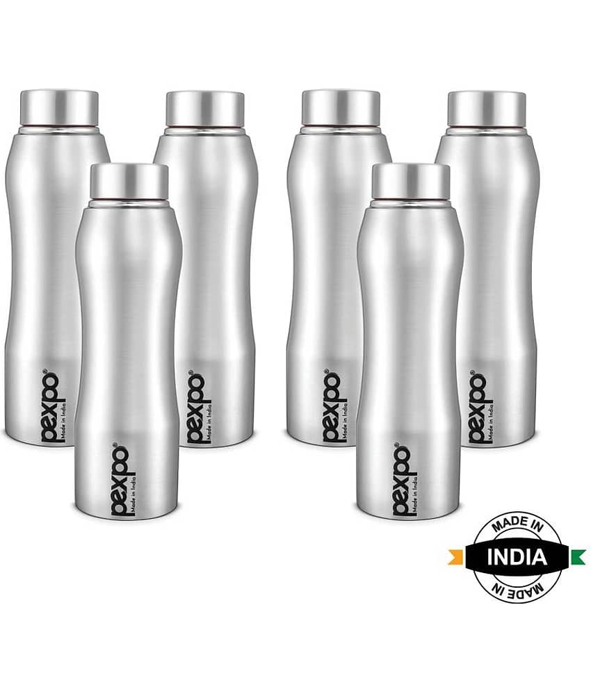 PEXPO 1000 ml Stainless Steel Fridge Water Bottle (Set of 6, Silver, Bistro)