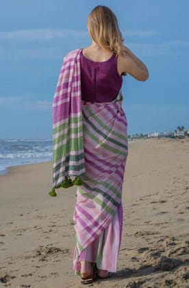 DARSHANS Women's Linen Printed Saree With Unstitched Blouse 5.5Mtr (Pink)-PID65199