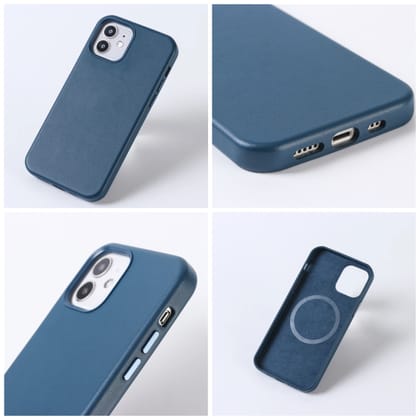 iPhone 13 Pro Cover - Genuine Leather Case with Mag-Safe-Baltic Blue