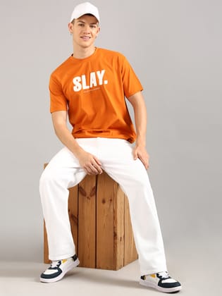 Orange Printed Regular Fit T-Shirt-S