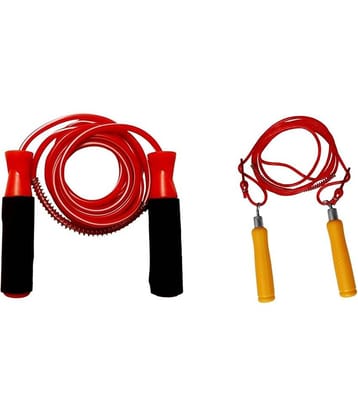 Facto Power Red Wooden Handle Skipping Rope + Bearing With Grip Skipping Rope