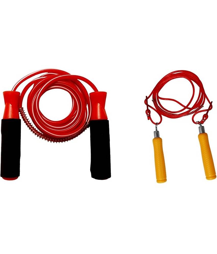 Facto Power Red Wooden Handle Skipping Rope + Bearing With Grip Skipping Rope