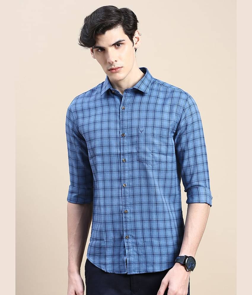 Showoff Cotton Blend Regular Fit Checks Full Sleeves Men's Casual Shirt - Blue ( Pack of 1 )