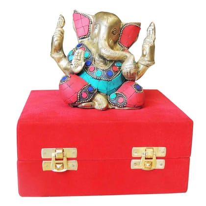 Brass Showpiece Ganesh Ji Stone Statue With Valvet Box (BSMAS887 A)