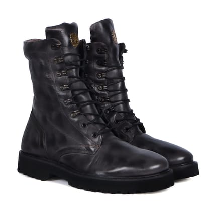 Light Weight Rustic Leather Boots in Grey Inverted Patina Finish-40/6