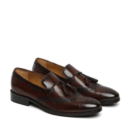 Dark Brown Side Lacing Medallion Toe Formal Tassel Slip-On Shoes By Brune & Bareskin-40/6