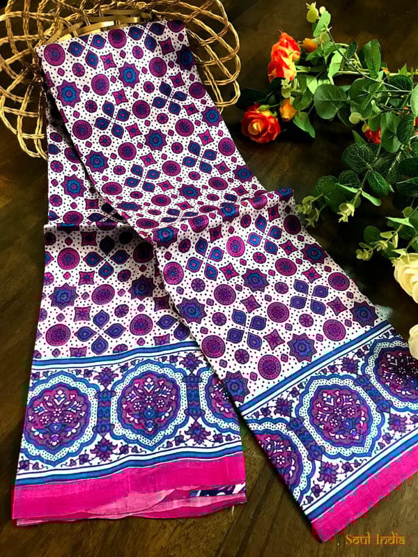Authentic Bengal Pure Silk -White,Blue & Pink