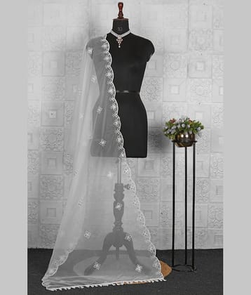 Jignisha Fashion Organza Women Dupatta ( White , Pack of 1 )