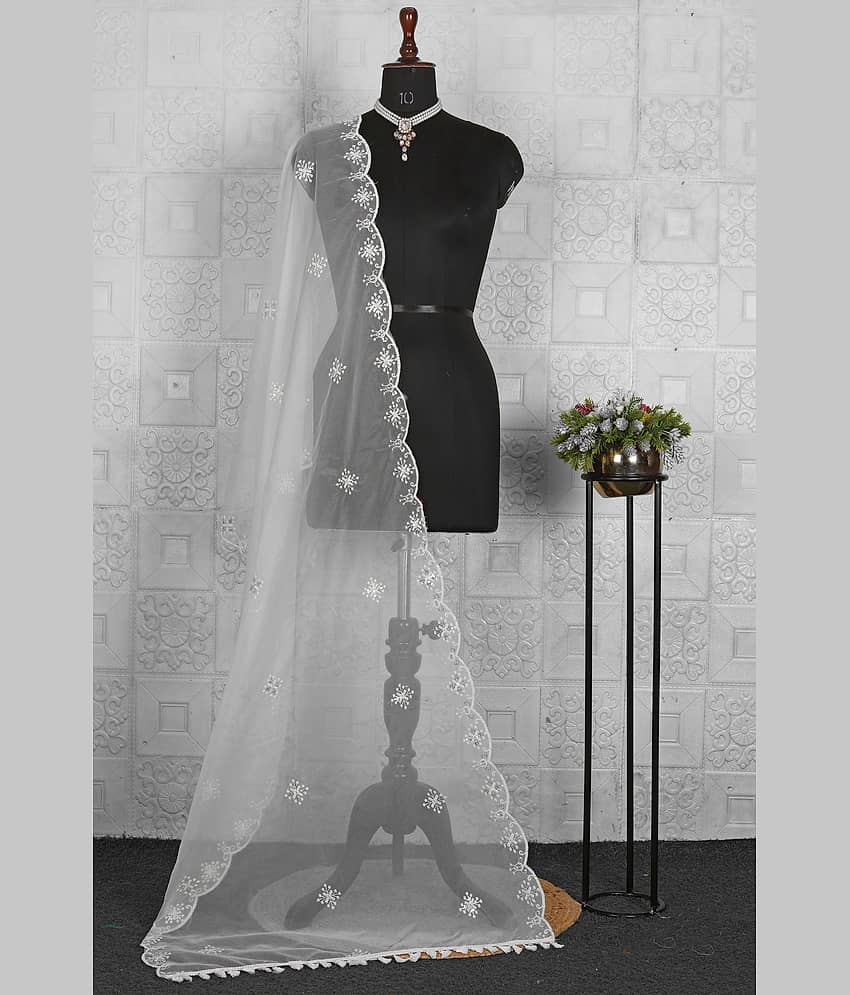 Jignisha Fashion Organza Women Dupatta ( White , Pack of 1 )