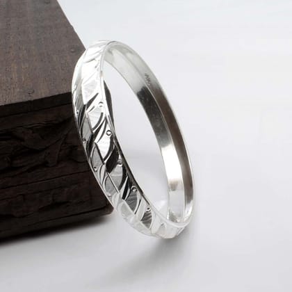 Real 990 Sterling Silver Men's Bangle Bracelet-Dia 6 CM (Circ 7.42 Inch)