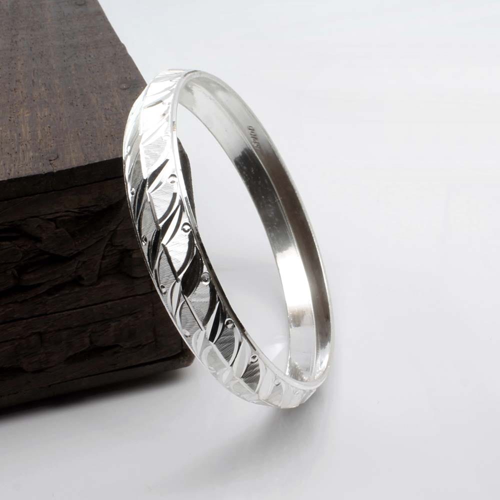 Real 990 Sterling Silver Men's Bangle Bracelet-Dia 6 CM (Circ 7.42 Inch)