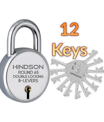 HINDSON-Tools Hardware Round 65 Padlock/door lock with 12 Keys ,Link Steel Double Locking 8 Lever Silver