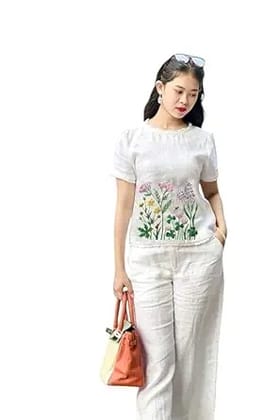 Girls Trending White Embroided Cut Sleve Stylish Co Ord Set.