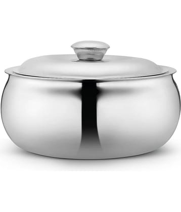 Classic Essentials Belly Casserole Silver Steel Serve Casserole ( Set of 1 , 2100 mL )