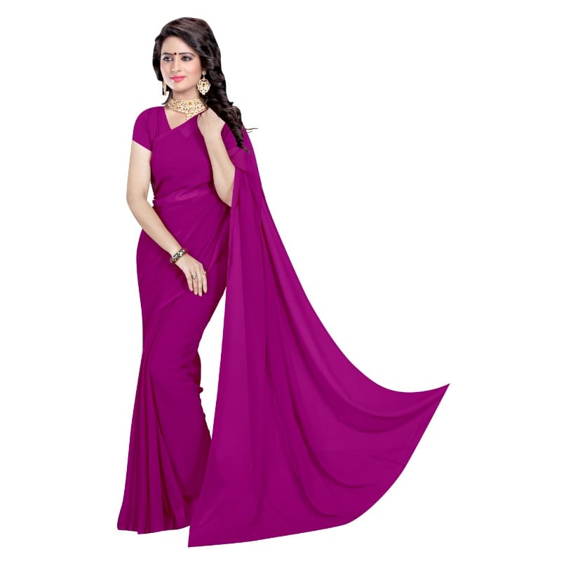 Generic Women's Georgette Plain Saree With Blouse (Jamli, 5-6  Mtr)